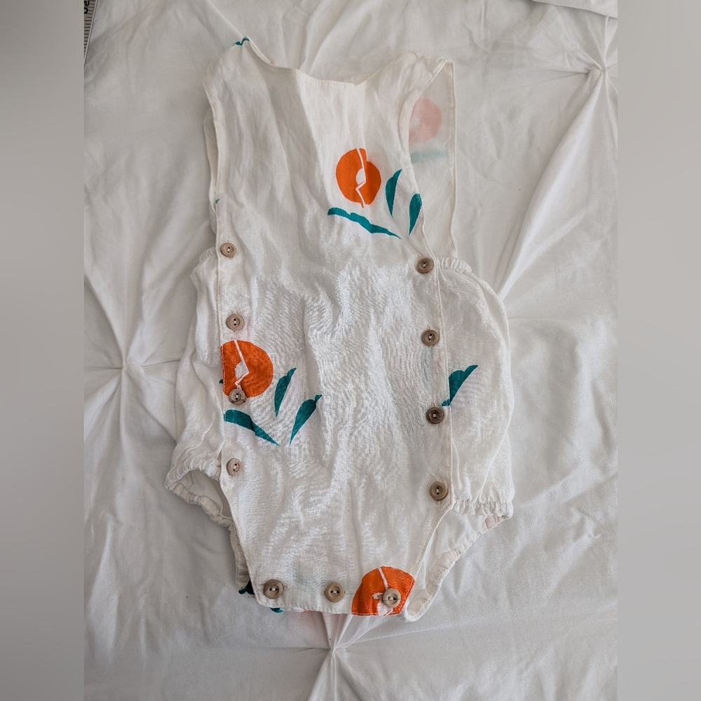 YELLOW PELOTA Baby Girl Linen Plant Romper 18m - Picture 7 of 8